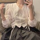 Long-sleeve Drawstring Button-up Blouse