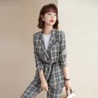 Set: Plaid Blazer + Straight Leg Dress Pants