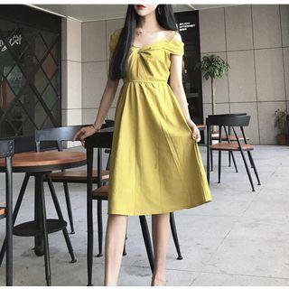 Knot Detail Off Shoulder Short Sleeve Midi Dress