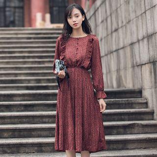 Frill Trim Pleated Chiffon Dress