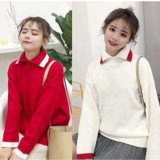 Contrast-trim Collared Sweater