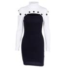 Color Block Long-sleeve Mini Sheath Dress