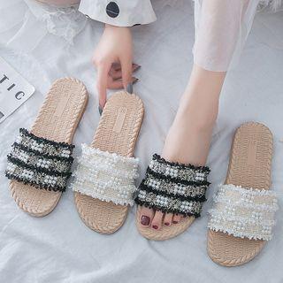 Fringed Faux Pearl Slide Sandals