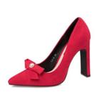 Bow-accent Pointed Chunky-heel Pumps