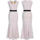 Sleeveless Floral Embroidered Tie-waist Lace Dress