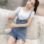 Suspender Denim Shorts / Short-sleeve T-shirt / Set