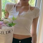 Mock Two-piece Short-sleeve Halter Cropped T-shirt