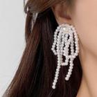 Faux Pearl Fringed Earring A - 1 Pair - 925 Silver Needle - White - One Size