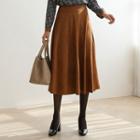 Faux-suede Long Flare Skirt