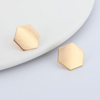 Brushed Metal Hexagon Earring