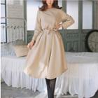 Long-sleeve Button-back Dress Beige - One Size