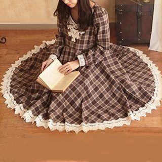 Long-sleeve Plaid Midi Dress