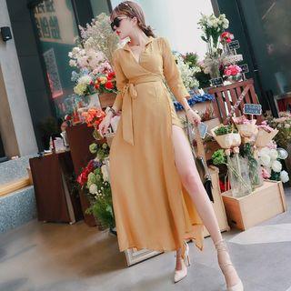 3/4-sleeve Slit-side Maxi Dress