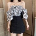 Off-shoulder Puff-sleeve Zebra Printed Top