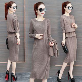 Set: Drawstring Knit Vest + Midi Sweater Dress