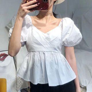 Puff-sleeve Peplum Crop Top