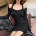 Long-sleeve Cold-shoulder Knit Mini Dress