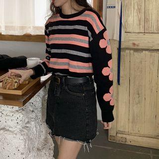 Striped & Floral Jacquard Sweater As Shown In Figure - One Size