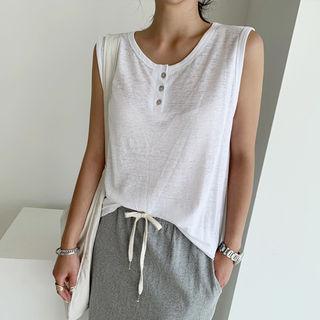 Button-placket Sleeveless Top Ivory - One Size