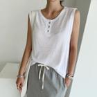 Button-placket Sleeveless Top Ivory - One Size
