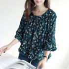 Puff-sleeve Floral Pattern Top