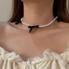 Bow Faux Pearl Necklace White & Black - One Size