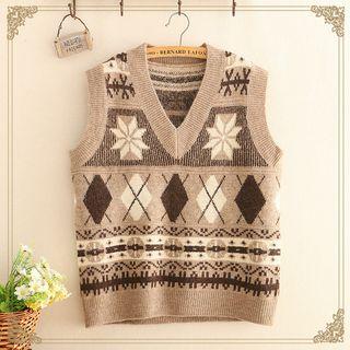 Snowflake & Argyle Knit Vest
