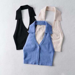 Halter Single-breasted Knit Vest