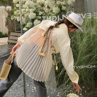 Long-sleeve Sheer Panel Pleated Shirt