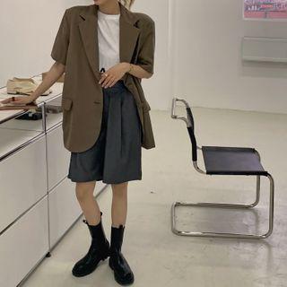 Plain Short-sleeve Blazer / Straight-cut Shorts