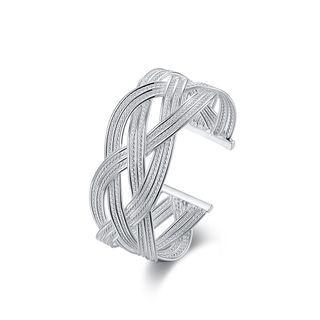 Fashion Generous Geometric Woven Open Bangle Silver - One Size