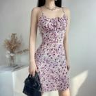 Floral Lace-up Spaghetti-strap Dress