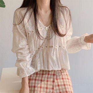 V-neck Lace Long-sleeve Shirt