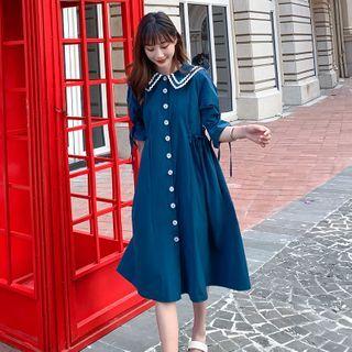 Single Breasted Sailor-collar Elbow-sleeve Dress