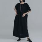 Elbow-sleeve Two Tone Midi Dress Black - One Size
