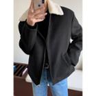 Fleece-collar Boxy Zip-up Jacket
