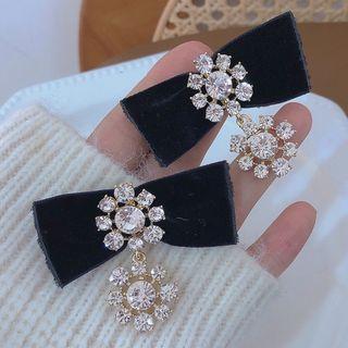 Rhinestone Bow Drop Earring 1 Pair - Black - One Size