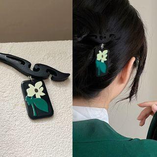 Floral Hair Stick 2828a - Green - One Size