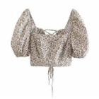 Puff-sleeve Floral Cropped Blouse / Mini A-line Skort / Set