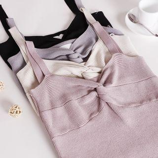 Sleeveless Twisted-front Ribbed Top