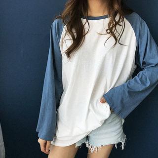 Contrast-raglan-sleeve T-shirt