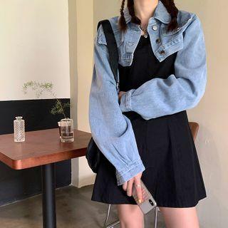 Cropped Denim Jacket / Spaghetti Strap A-line Dress