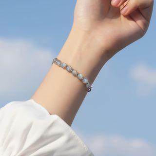 925 Sterling Silver Moonstone Bead Bracelet As Shown In Figure - One Size