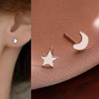 Moon & Star Asymmetrical Sterling Silver Earring 1 Pair - White - One Size