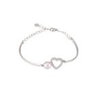 925 Sterling Silver Simple Romantic Heart-shaped Purple Freshwater Pearl Bracelet With Cubic Zirconia Silver - One Size