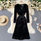 V-neck Long-sleeve Velvet Dress
