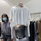 Long-sleeve Round-neck Cutout Cropped Top
