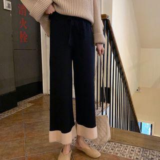 Contrast Trim Knit Cropped Wide-leg Pants