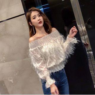 Long-sleeve Off Shoulder Lace Blouse