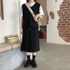 Plain V-neck Loose-fit Vest / Midi Skirt